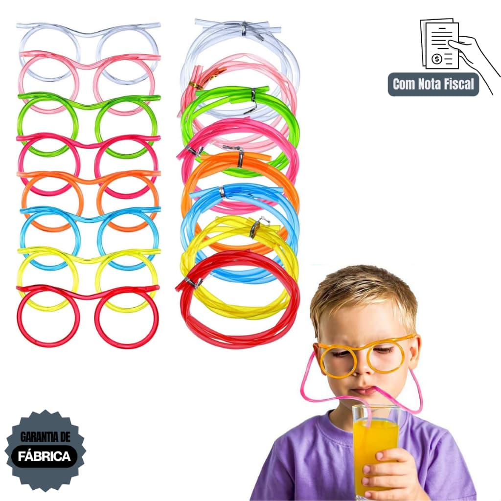 20 Óculos Canudo Divertido Reutilizável Chaves Festa Colorido Canudinhos Infantil Aniversário Carnaval Festinha