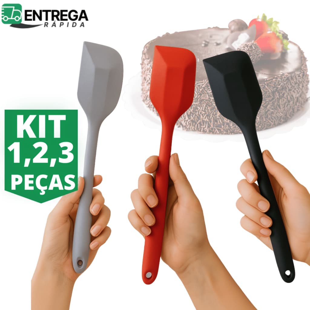 Kit 1, 2 ou 3 Espátulas de Silicone Pão Duro 27cm Utensílios para Cozinha e Confeitaria Escolha Cor