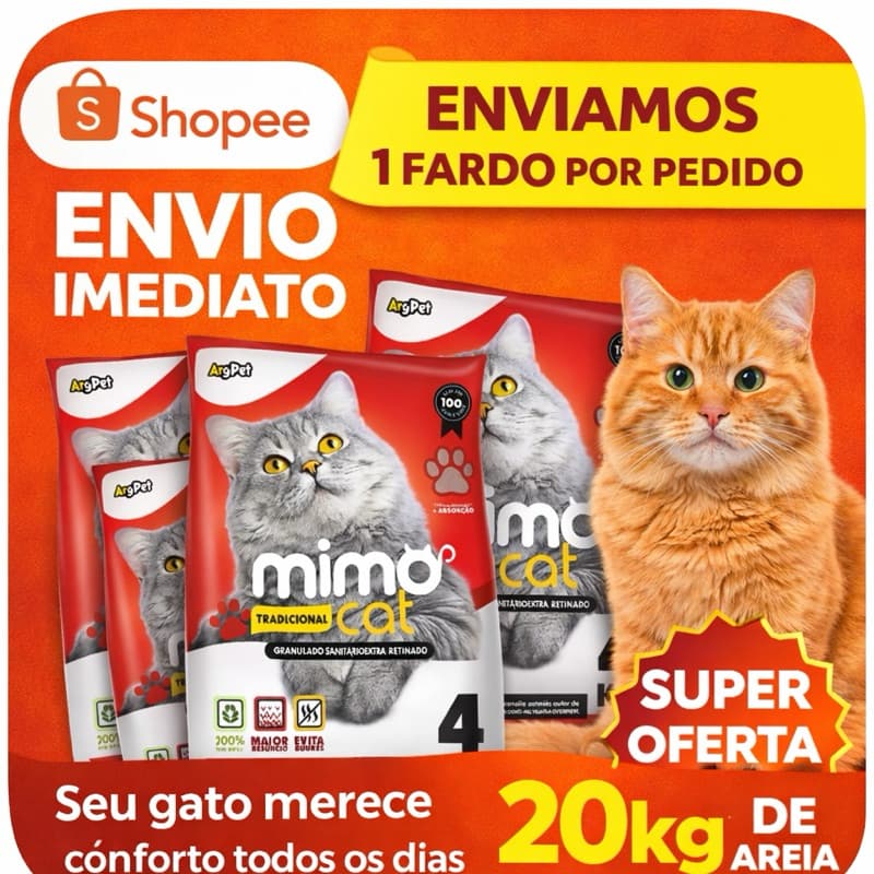 Kit Fardo 5 Pacotes de Areia Granulado Sanitário Antiodor Mimo Cat Gatos Argipet -20KG - Tradicional