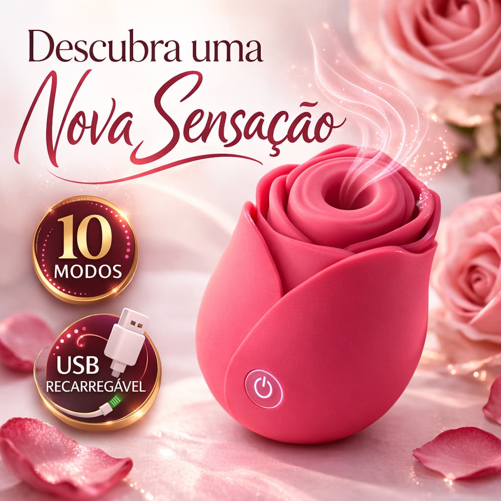 Vibrador Sugador de Clitóris Rosa Recarregável 10 Modos Estimulador Feminino Silencioso USB