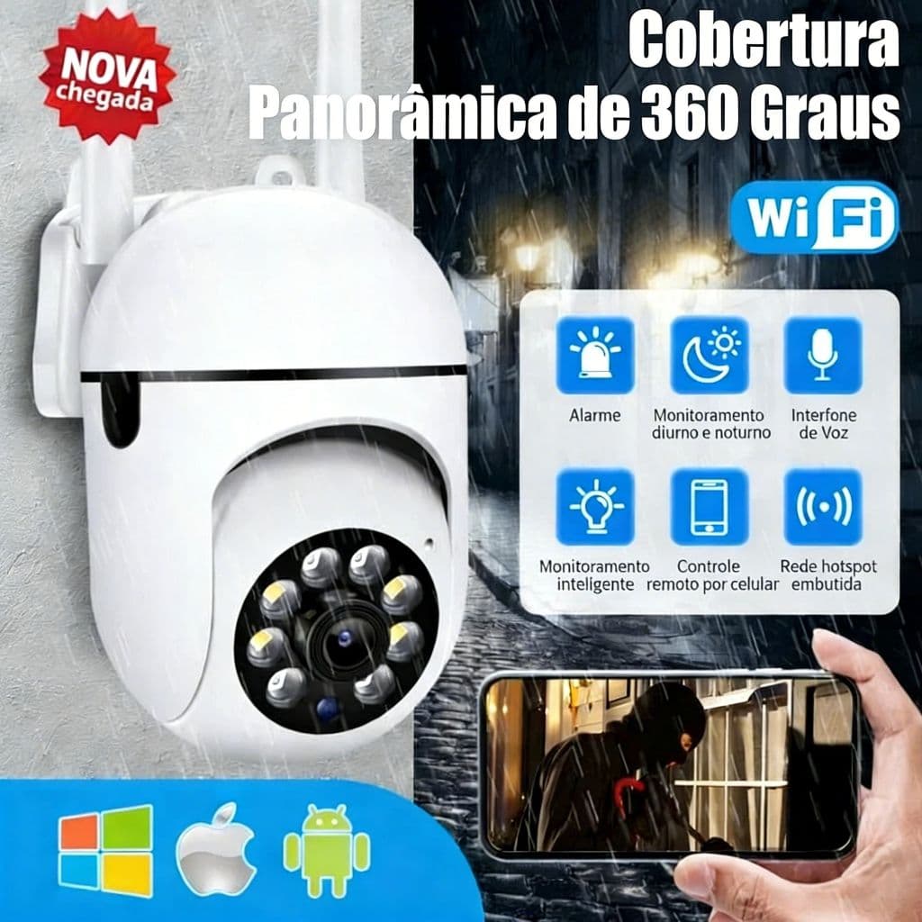 Câmeras de Segurança Resistente a Água Full HD WiFi Sem Fio 360 Infravermelho Sem Fio Casa