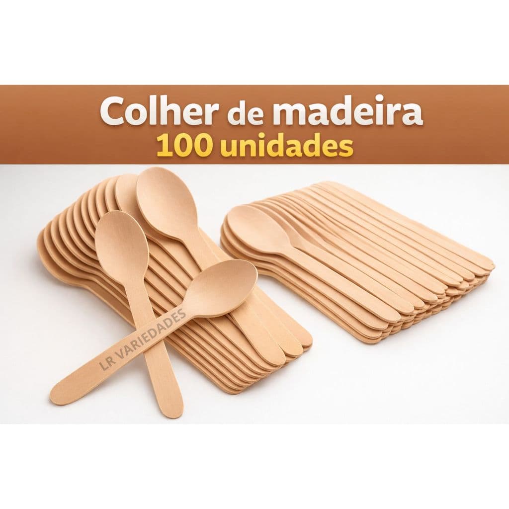 Kit 100 Unidades Colheres Descartáveis De Madeira Biodegradável 10cm para lembrancinha
