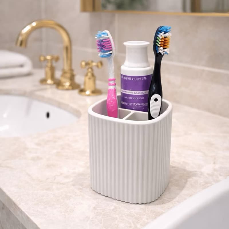 Porta Escova Canelado 3 Divisórias | Organizador Banheiro Escovas | Design Moderno