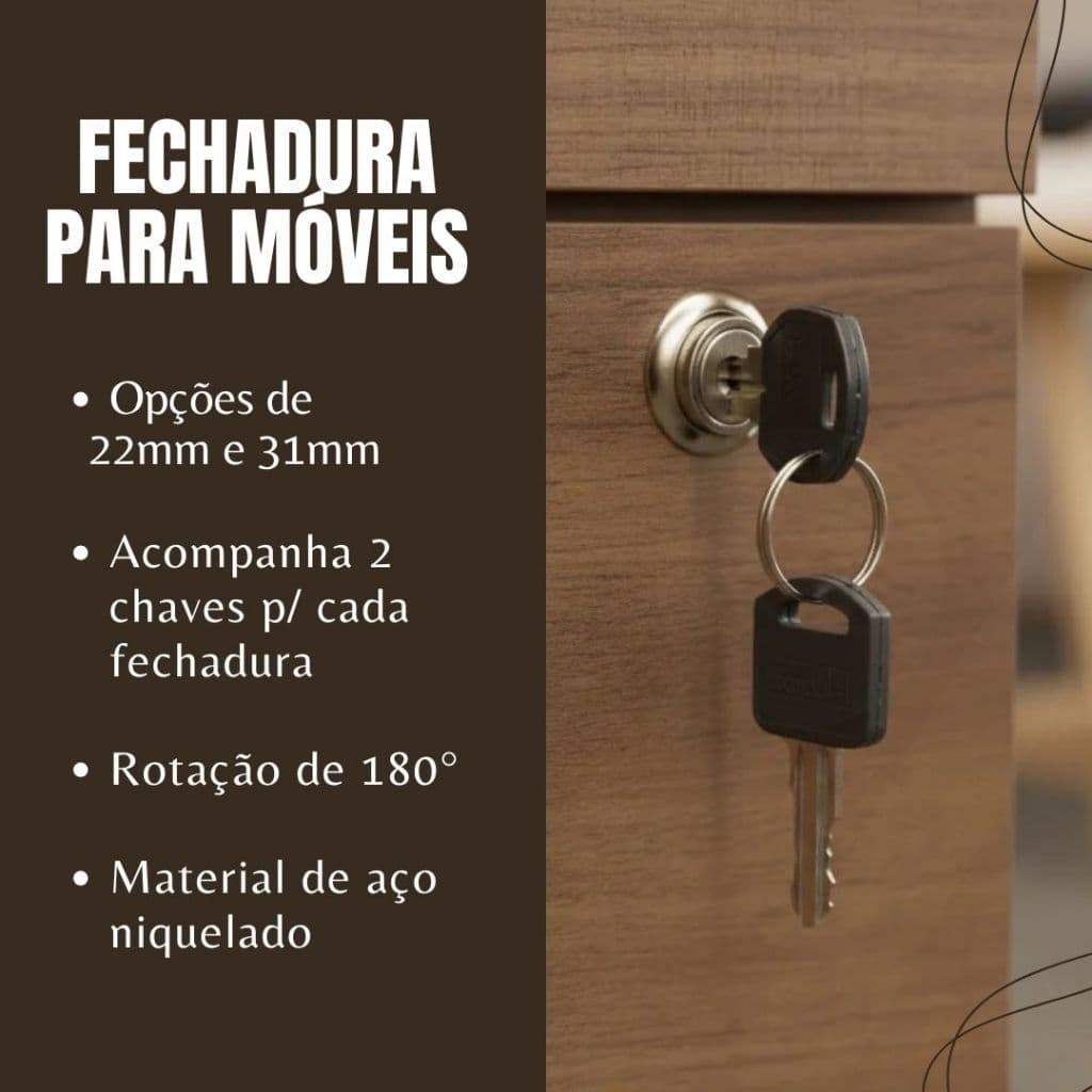 Fechadura Chave Dobrável/Fixa Para Porta E Gaveta De Armário 01 Unidade