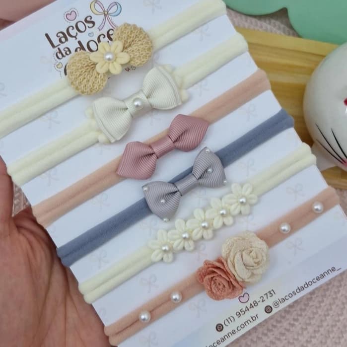 Kit com 6 lacinhos para bebê, faixinhas rn, laços recém nascido, laços para maternidade menina.