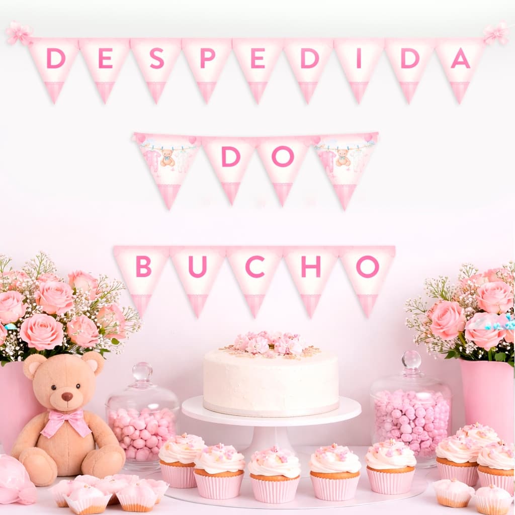 Bandeirola Decorativa – Ideal para Festas Despedida do Bucho para Chá de bebê Rosa Menina