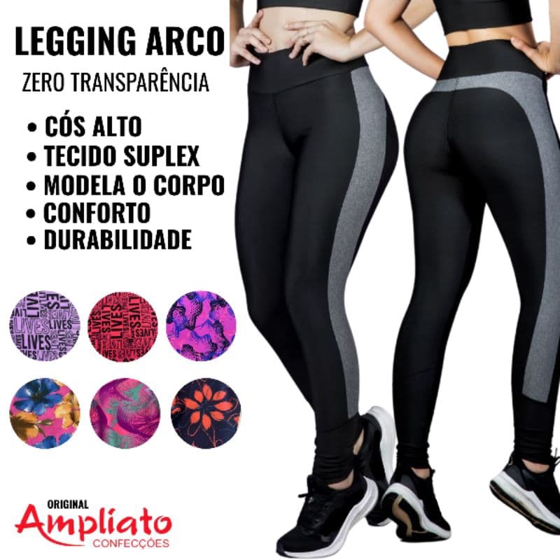 Calça Legging Feminina Cintura Alta Não Transparente Suplex Modeladora Alta Compressão Academia Fitness