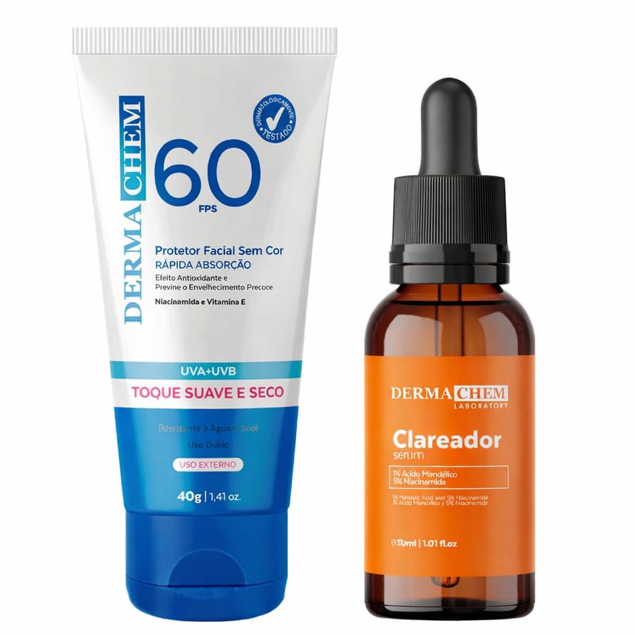 Kit 2 Dermachem - 1un Protetor Fps60 + 1un Sérum Clareador Vitamina C Dermachem