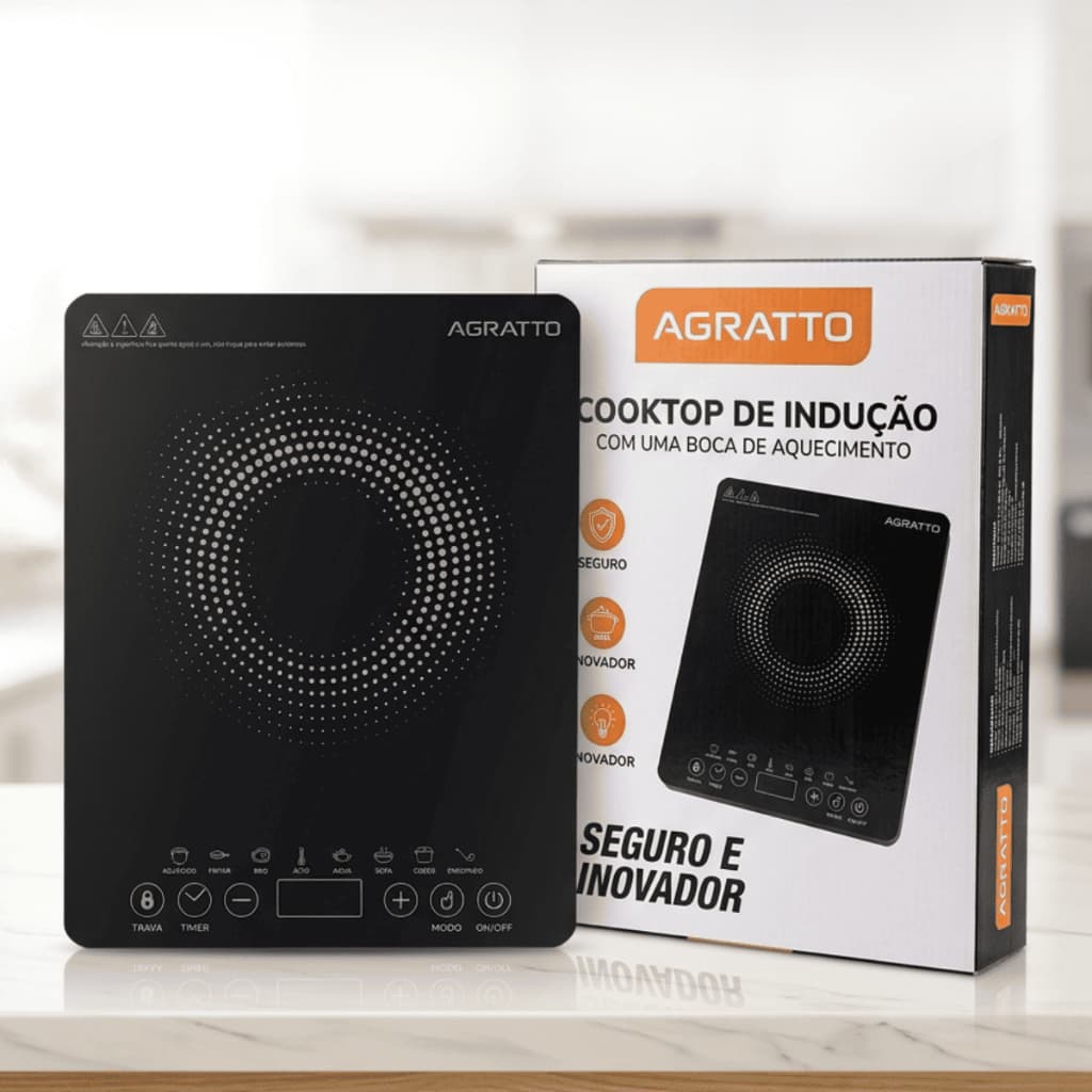 Cooktop Indução Agratto 1 Boca Portátil Fogão Elétrico Compacto Para Cozinha Pequena Varanda Área Externa