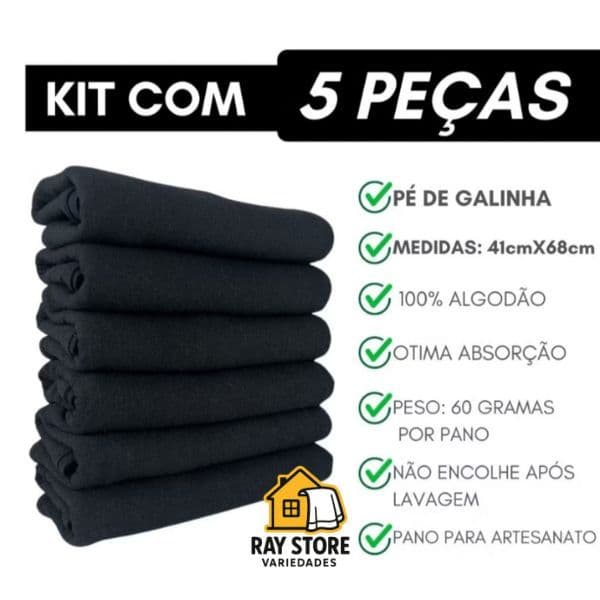 Kit 5 Pano De Prato PRETO ou VERMELHO Pé De Galinha Paty - 100% Algodão
