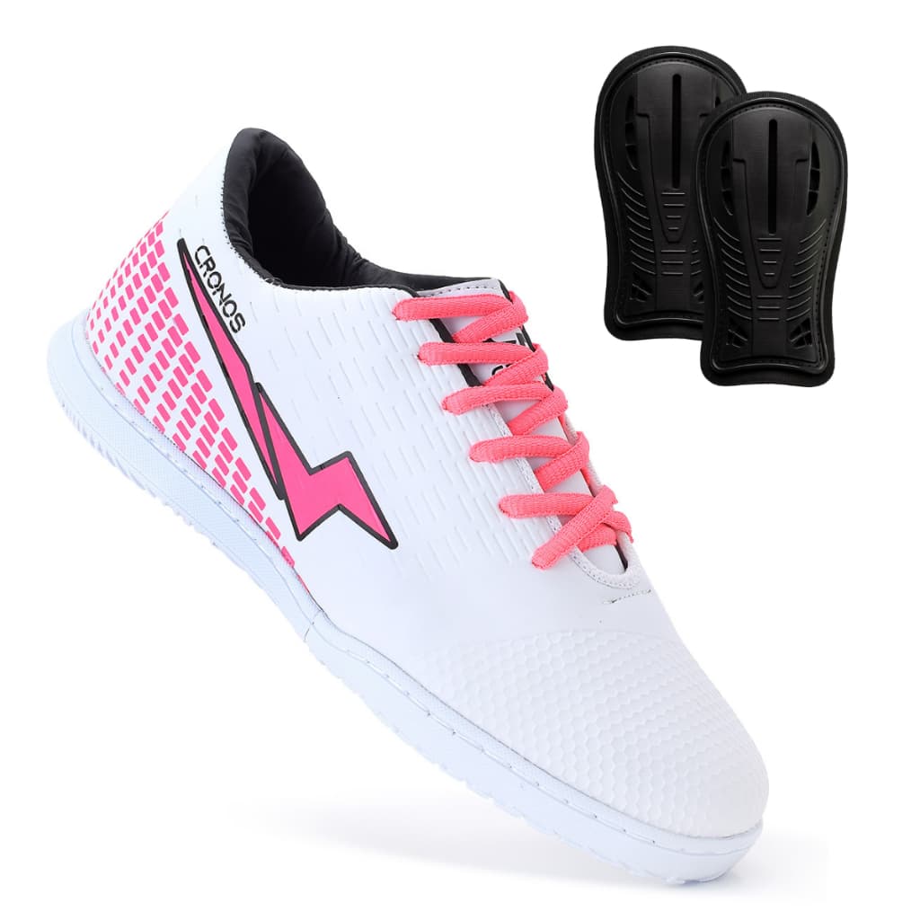 Chuteira Futsal Cronos Dynamics + Caneleira Antiderrapante Envio Rápido Conforto Alta Performance