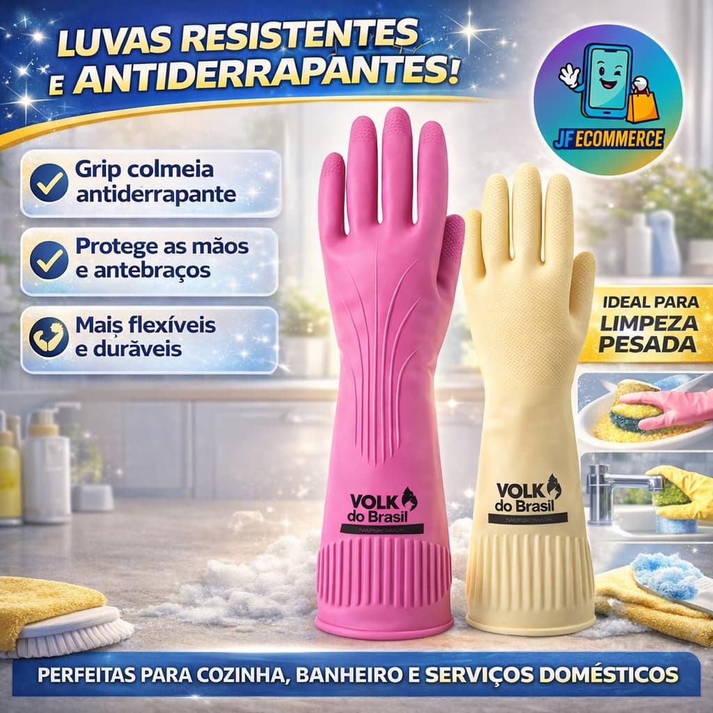 Luva Volk Ranhurada Original CA Protecao Trabalho EPI Segurança Lavar Louças Banheiro Tira Pelos