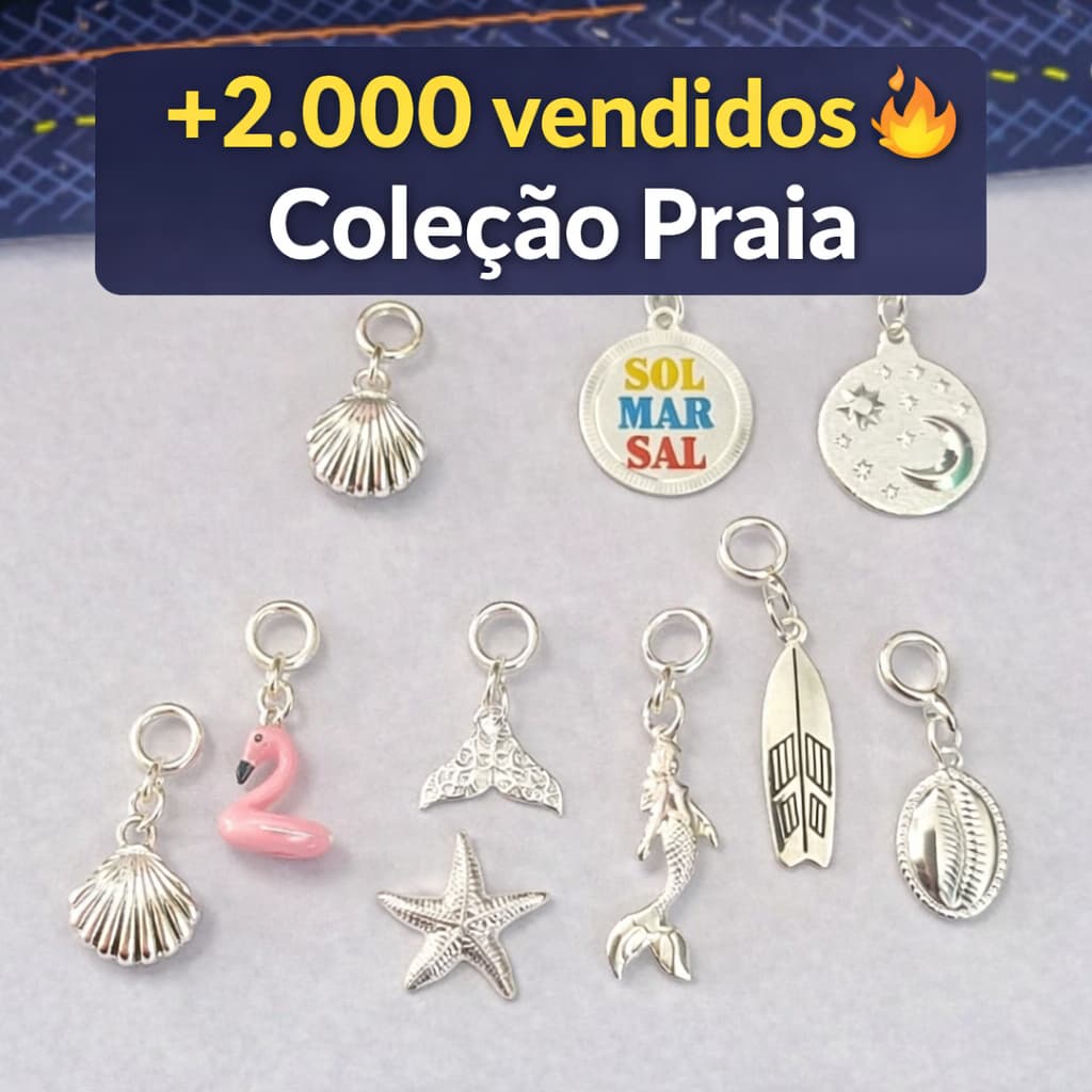 Berloque Praia  Concha, Sereia, Estrela do Mar e Flamingo Pingente para Pulseira Charm Feminina