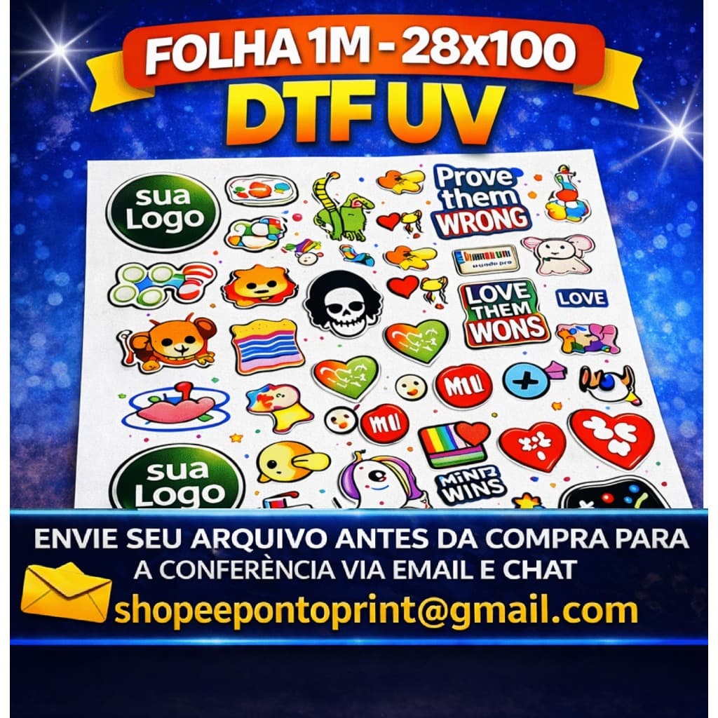 Adesivo DTF UV 1 METRO | Alta Qualidade | Pronto para Aplicar - ENVIAR ARQUIVO NO CHAT