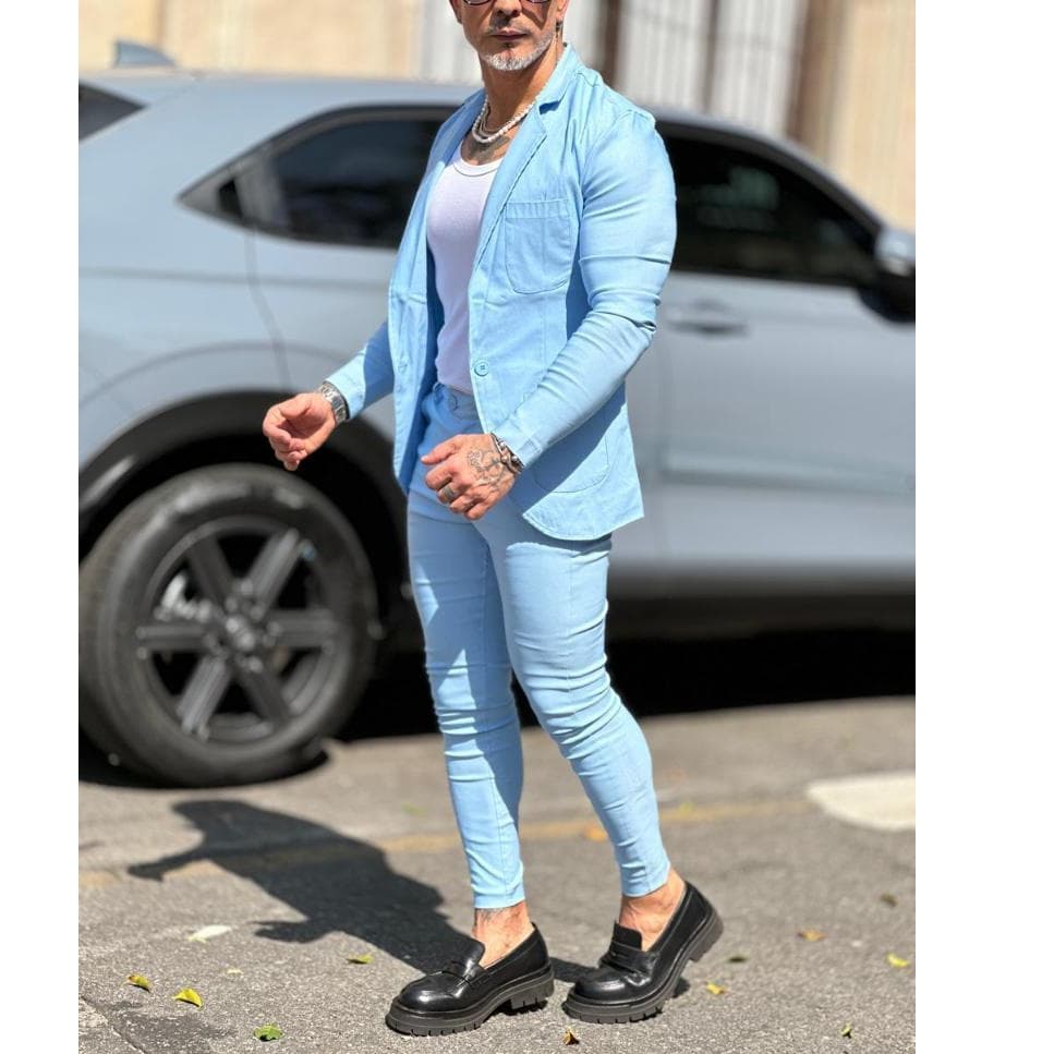 Conjunto Blazer E Calça Alfaiataria Masculino Bengaline Elastano Slim Esporte Fino Premium