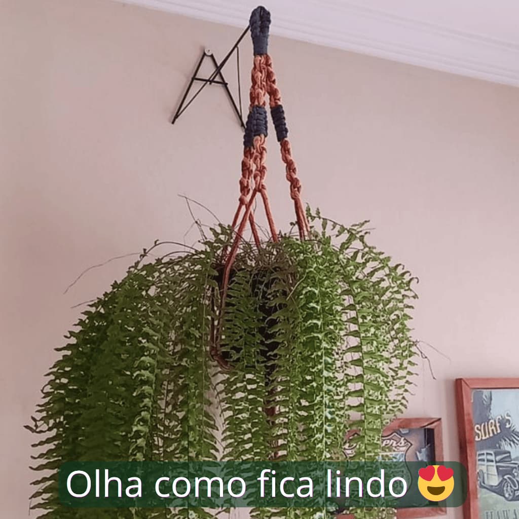 Suporte para Plantas em Macramê 48 Fios | 3 Hastes | Artesanal Resistente
