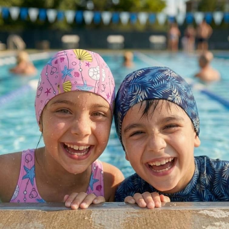 Touca em Tecido Para Natação Menino Menina Infantil Com Elástico Confortável