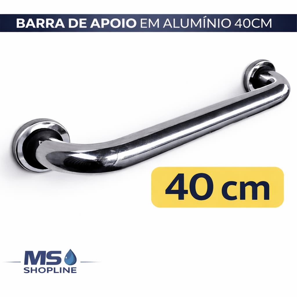 Barra de Apoio Alumínio 40cm Banheiro Idoso PCD Gestante Antiderrapante Suporte Seguro