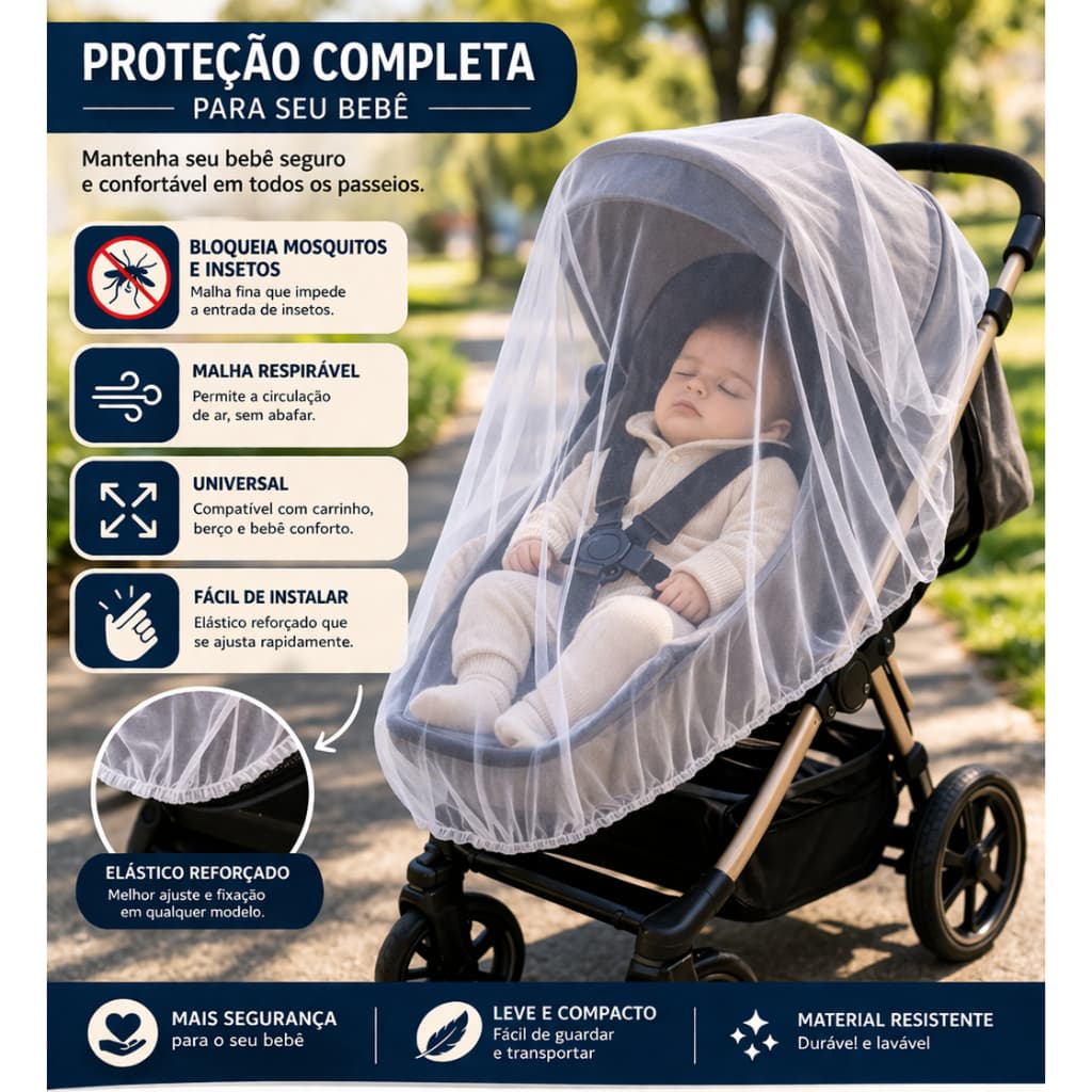 Mosquiteiro Para Carrinho de Bebê Proteção Total Contra Mosquitos