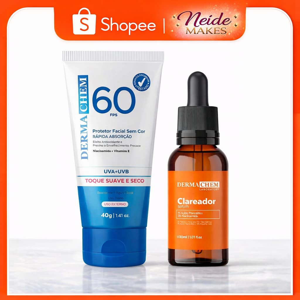 Kit Protetor Solar F60 + Sérum Clareador Peptídeos Rosa Mosqueta Efeito Secativo Dermachem