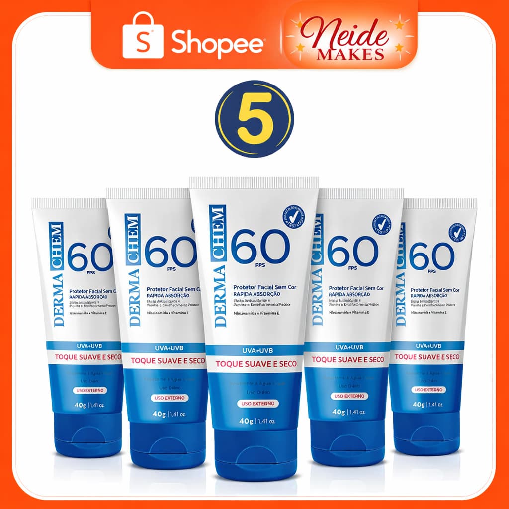 Kit 5 Protetor Solar Rosto FPS 60 Sem Cor Toque Seco Super Hidratante 40g