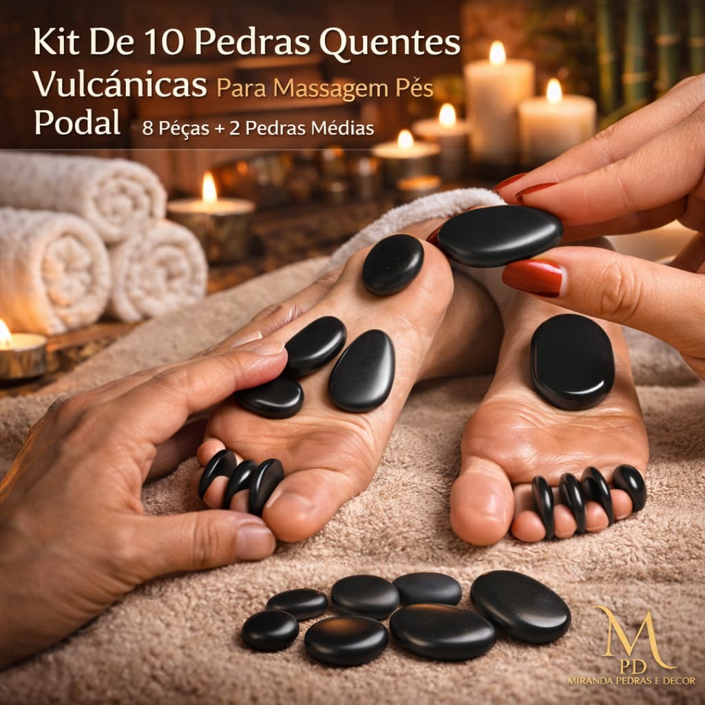 Kit 10 Pedras Quentes Vulcânicas para Massagem Podal Profissional | Spa Relaxante para Pés | Terapia com Pedras Quentes