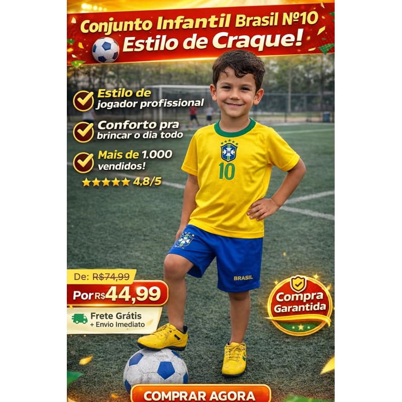 Conjunto Infantil Brasil Nº10 ⚽ Estilo Craque + Conforto Garantido