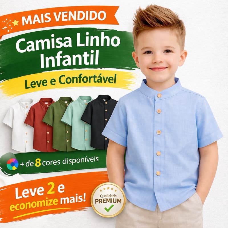 Camisa Infantil Menino Gola Padre Social linho PREMIUM leve | Caimento Perfeito e Design Exclusivo