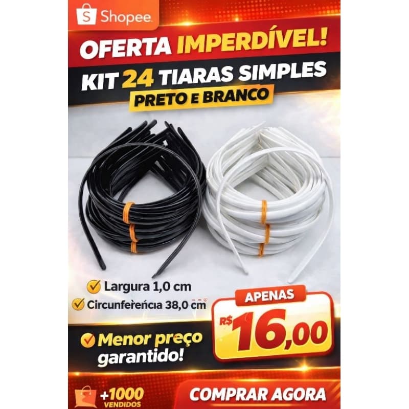 Kit 24  Tiaras Arco Plástica Simples Preta/branca  Lisa 10mm/1cm Costumizar/forrar