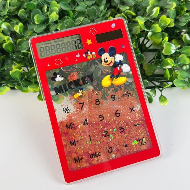 Mini Calculadora Transparente C/Glitte Mickey Mouser Solar JHD-218-1