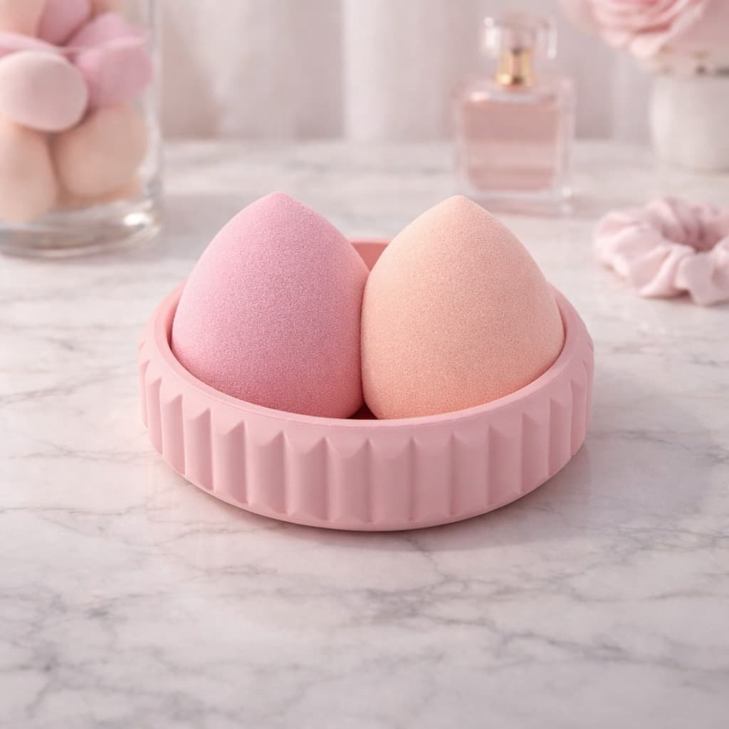 Porta Esponja de Maquiagem Canelado Pequeno Jóia Bijuterias Organizador Mesa Penteadeira Escritório