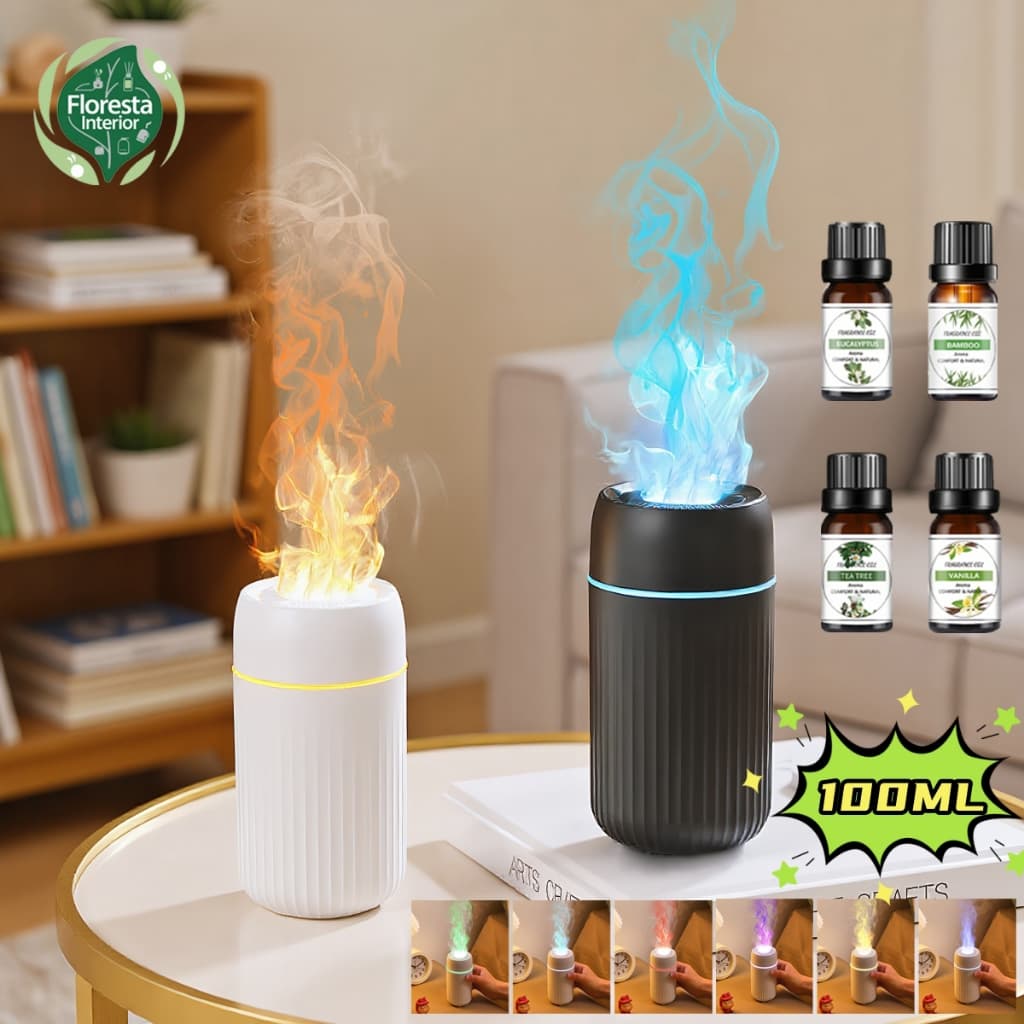 Aromatizante Difusor Umidificador Led Efeito Chama Usb Luxo Cor Difusor 100ml