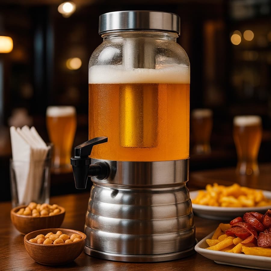 Suqueira 3 Litros com Porta Gelo Polida em Alumínio e Vidro, Ideal para Suco, Bebidas e Eventos