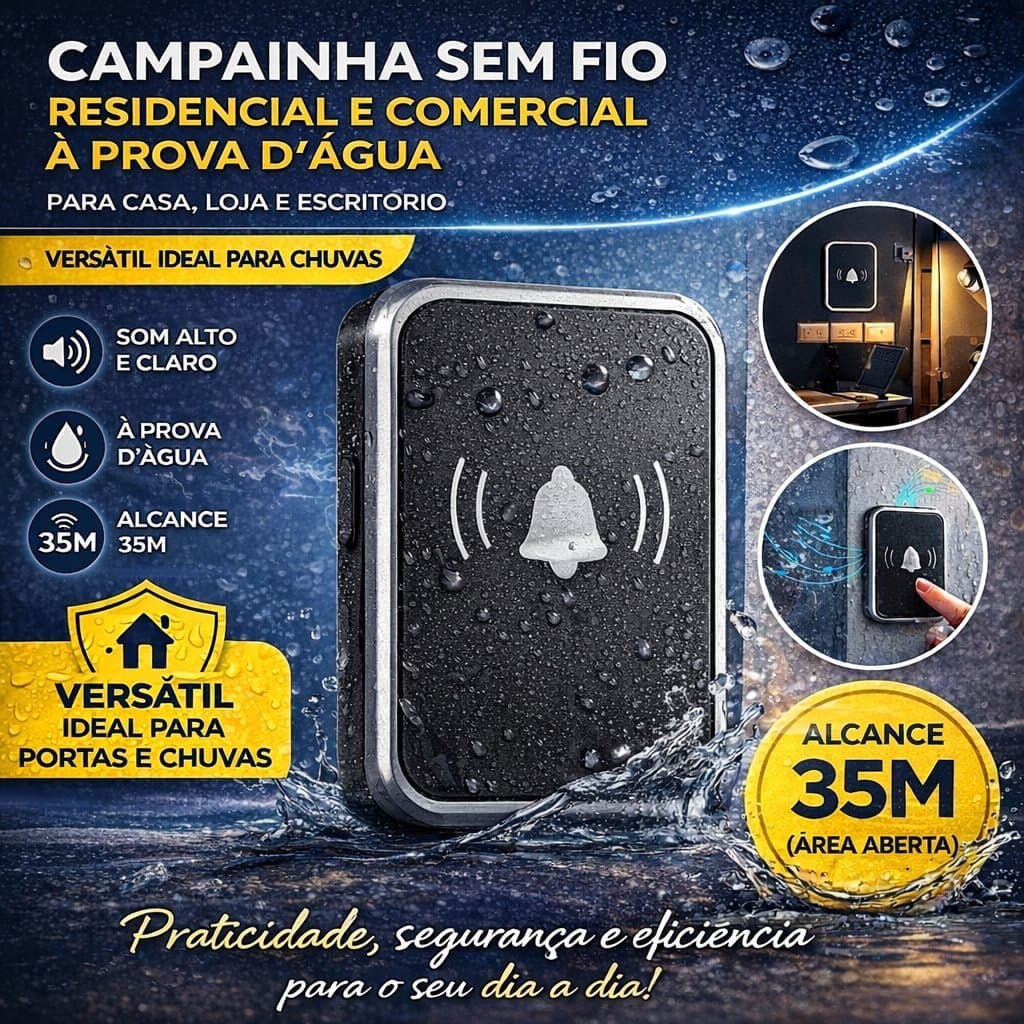 Campainha Sem Fio: Toque Moderno, Instalação Fácil! Alerta Instantâneo, Design Elegante. Clique e Transforme Sua Porta