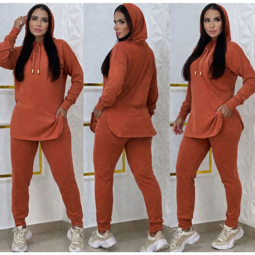 Conjunto Lanzinha Envio Rápido mais vendidos casual  capuz cordão bolso moda feminina outono inverno  despojado elegante