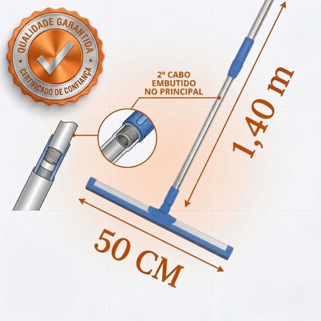 Rodo de Silicone Cabo Longo Multiuso 2 em 1 Vassoura e Limpador de Vidros para Uso Seco e Molhado