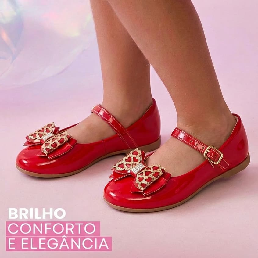 Sapatilha Infantil Menina Boneca Verniz Laço Delicada Várias Cores Leve e Confortável