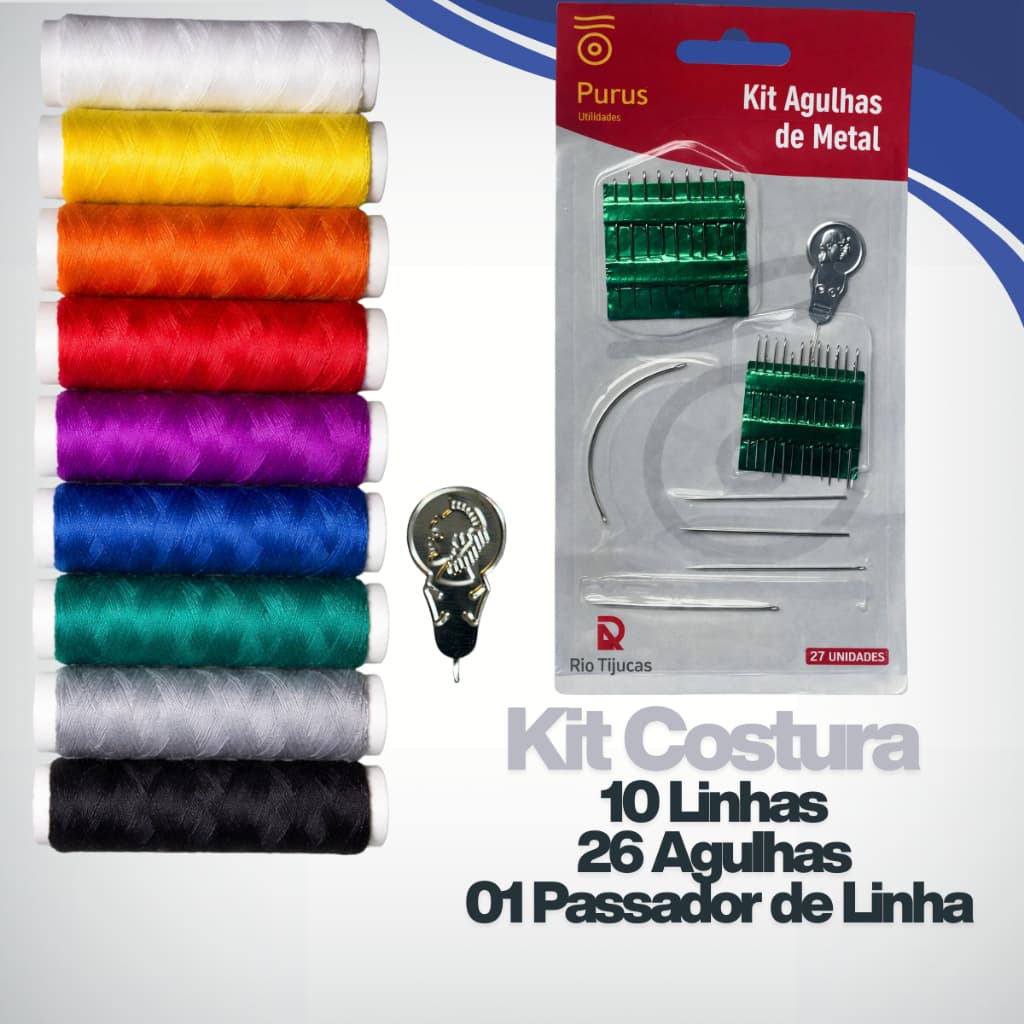 Kit Costura Linha Agulha Passador Completo Portátil Coloridas para Reparos Rápidos