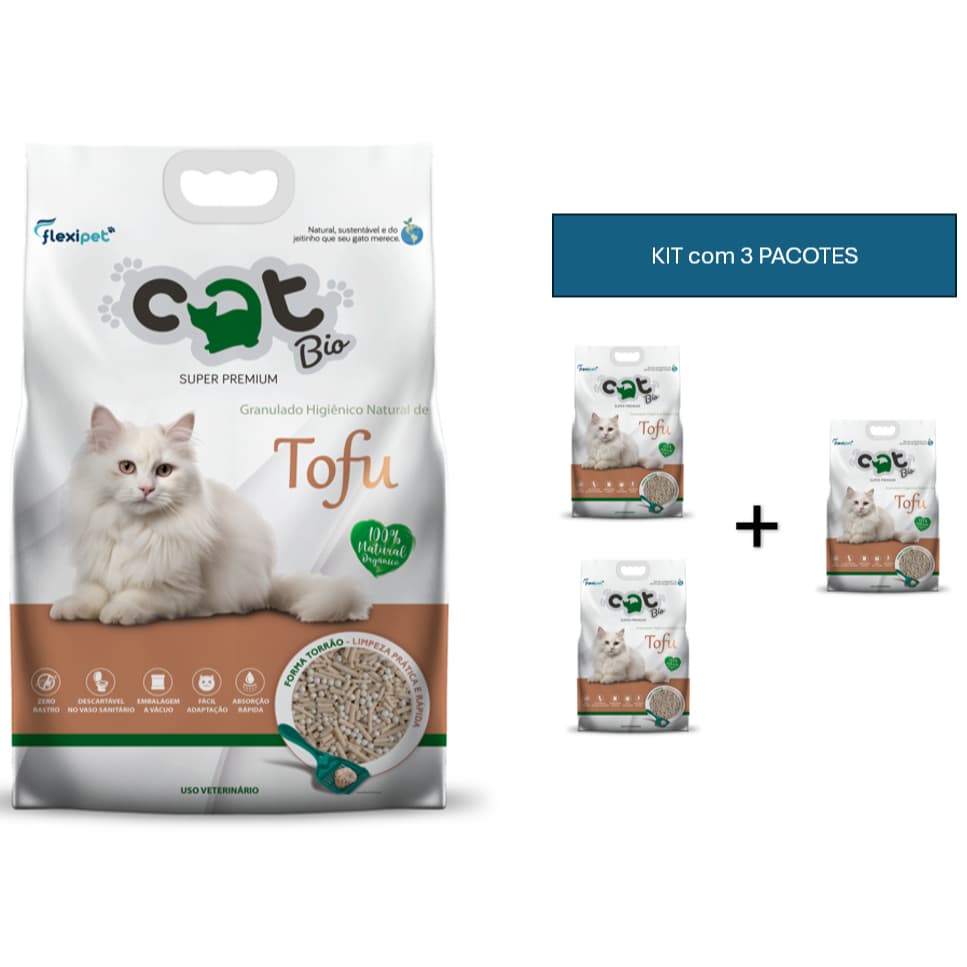 Kit 3 Pacotes - Areia Higienica Biodegradável para Gatos - Catbio Tofu - 6kg - Sem Poeira Boa Absorcao Forma torrão