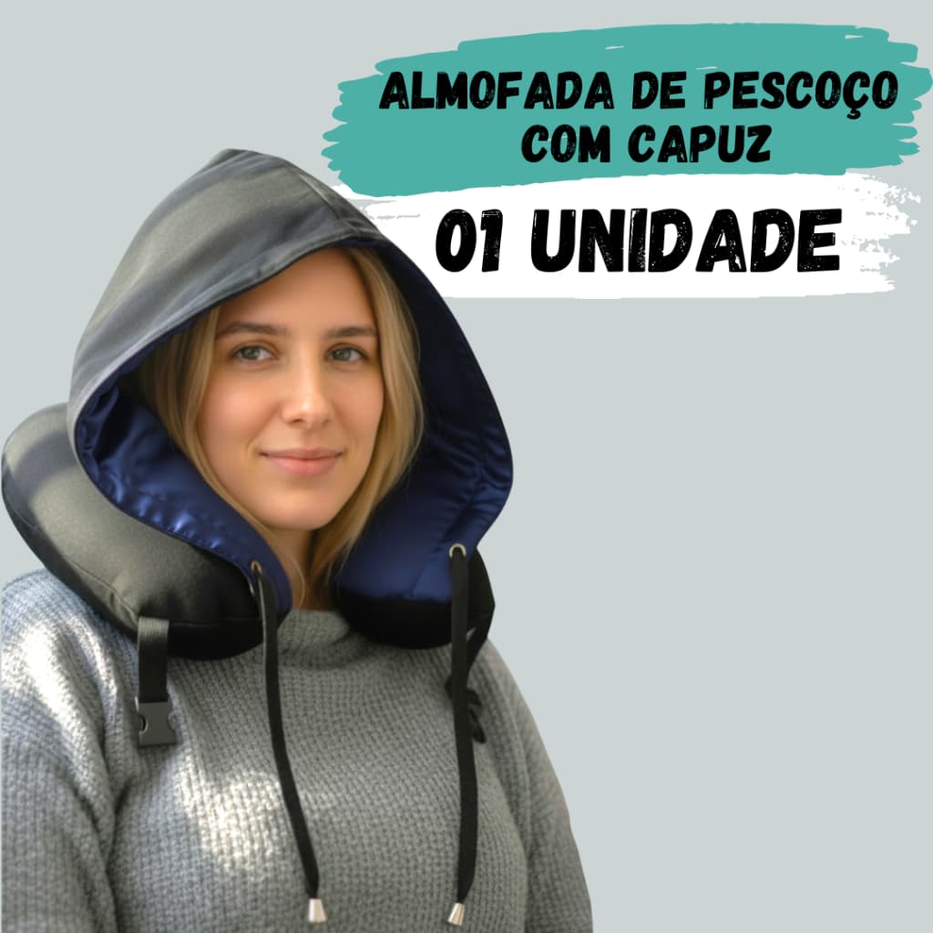 Almofada de Pescoço com Capuz para Viagem CapuzZen – Confortável, Lavável, com Engate para Mala, Apoio Ergonômico Adulto