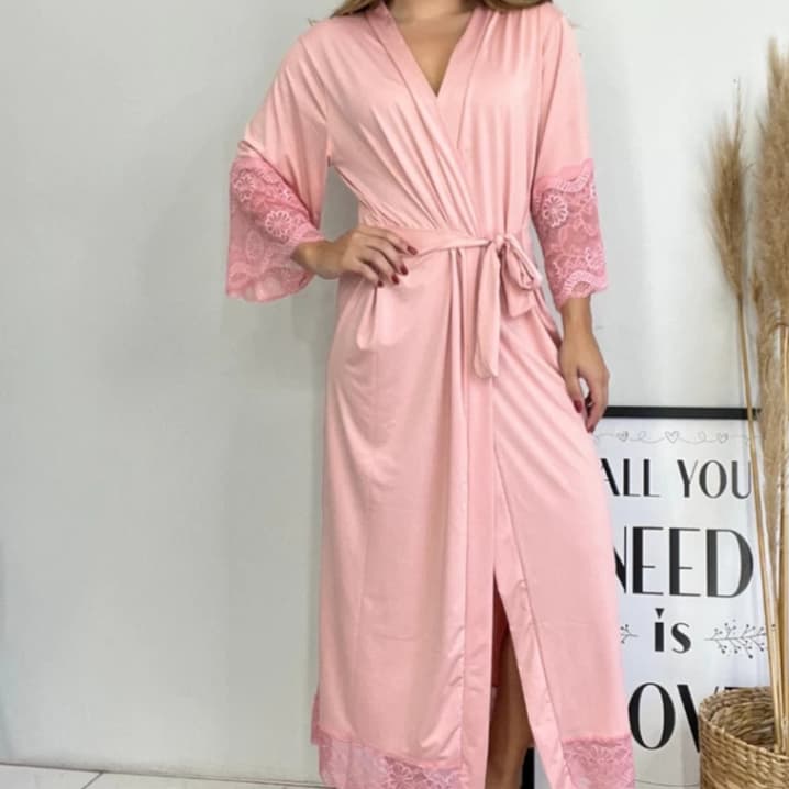 Robe Longo Feminino Com Renda Luxo| Tecido Leve e Macio | Peças Vendidas separadamente