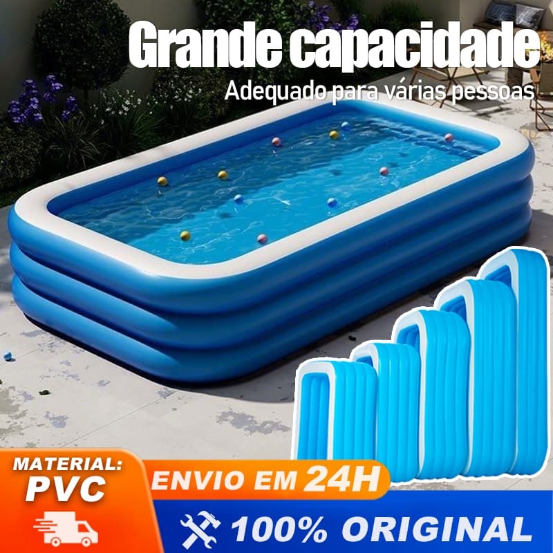 Piscina inflável Retangular PVC Azul Familiar Resistente 150 cm a 305 cm Infantil e Adulto