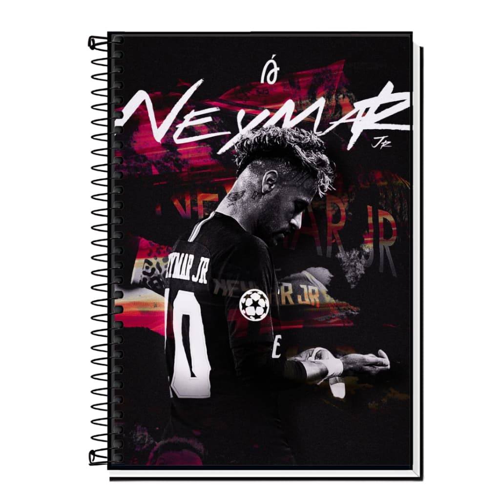 Caderno Escolar Neymar | Tema Futebol | Capa Dura & Espiral Resistente 1, 10, 15 e 20 Matérias