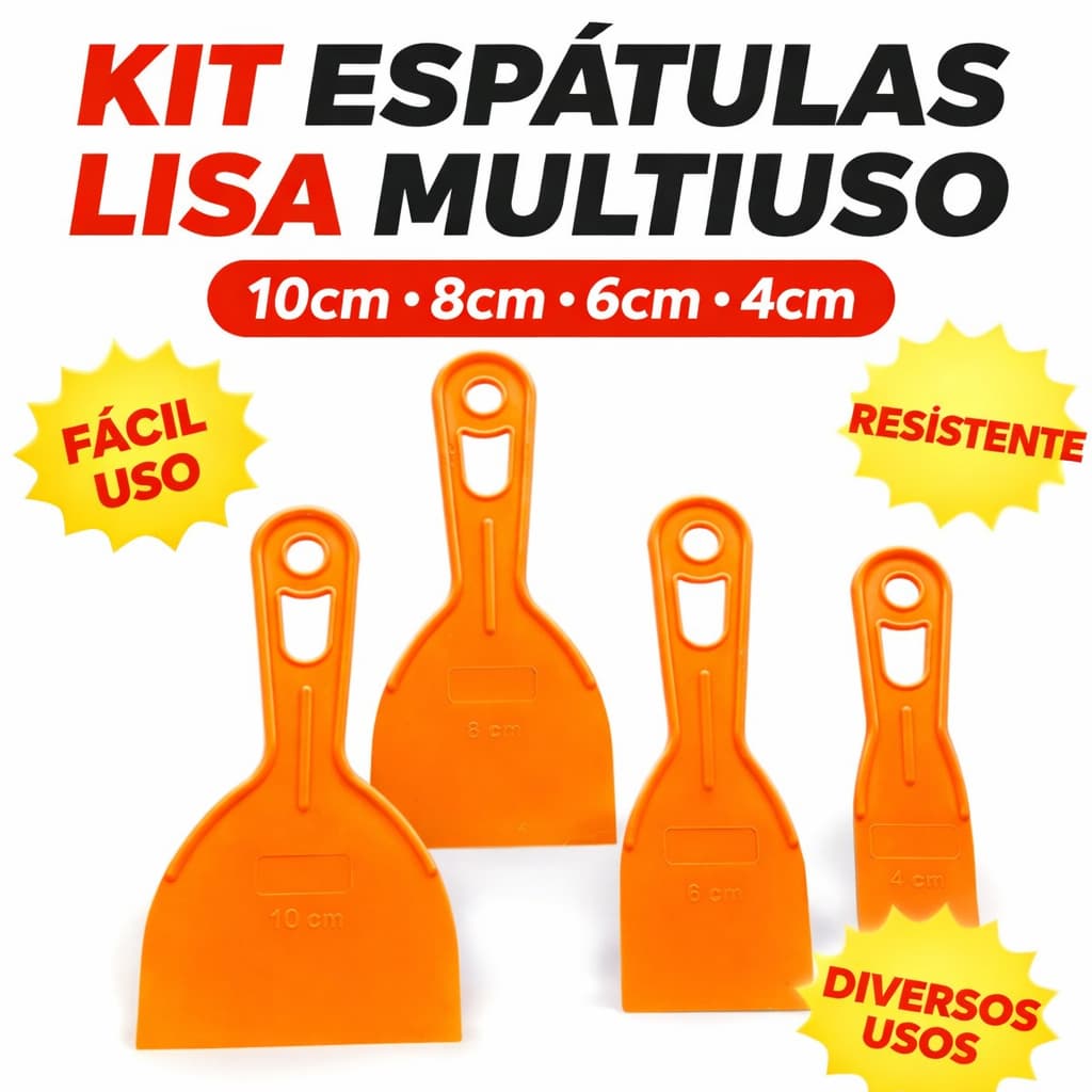 Kit 4 Espátula de Plástico Resina Massa Corrida Gesso Frete Grátis 4cm|6cm|8cm|10cm Lisa Ingeplas
