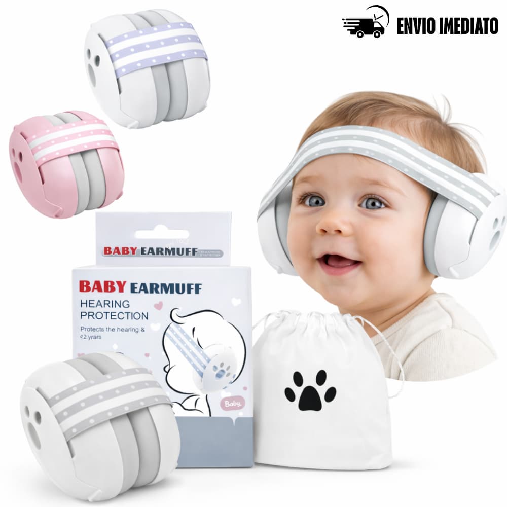 Abafador de Ruído para Bebês – Proteção Auditiva Infantil Confortável com Alça Elástica + Bolsa