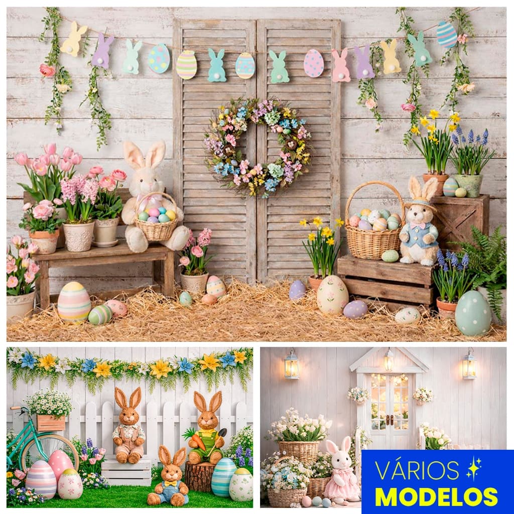 Painel Fundo Fotográfico Em Tecido Sublimado Cenários de Páscoa 1,50x2,20 Mt