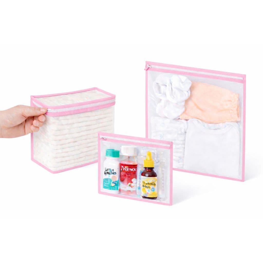 7 Peças Maternidade – 5 Saquinhos Organizadores + 2 Porta Fralda Remédio Necessaire