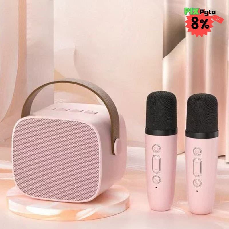 Caixa De Som Com 1/2 Microfone Karaokê Múltiplas Cores Brincadeiras Em Família
