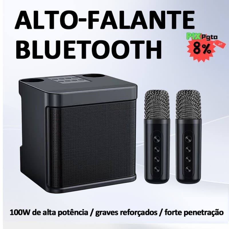 Karaoke Familiar - Alto-falante Bluetooth Potente + 2 Mics Sem Fios | Som Claro para Festas em Casa