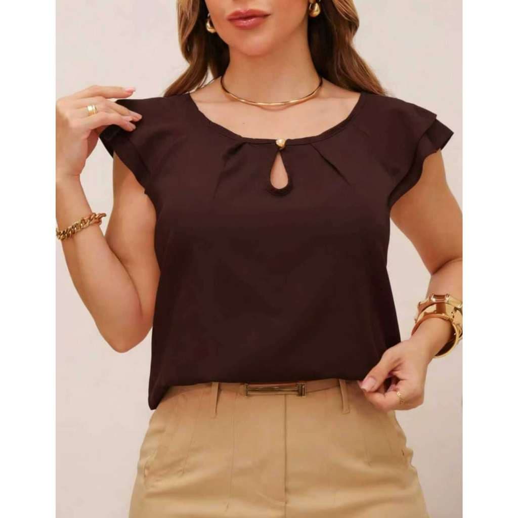 blusa 2 manga babado com botao moda feminina